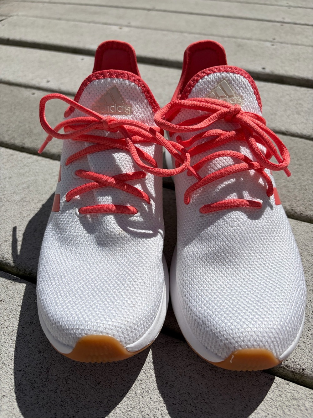 adidas Women’s Cloudfoam Slip On Sneakers White with Coral Accents